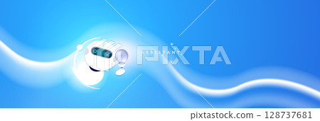 AI Chatbot Assistant with Lightbulb Icon on Blue Digital Wave Background 128737681