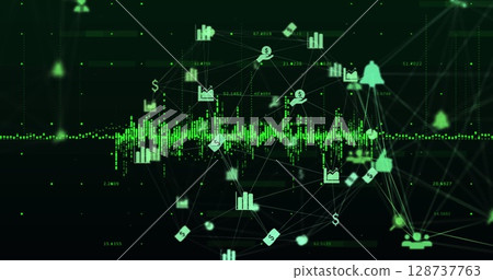 Image of data processing and network of connections over dark background 128737763