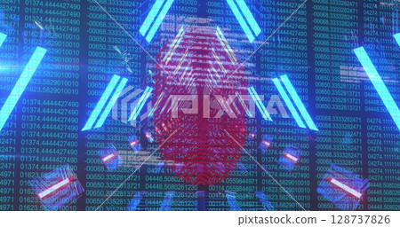 Image of digital data processing and fingerprint over dark background Image of digital data processing and fingerprint over dark background 128737826