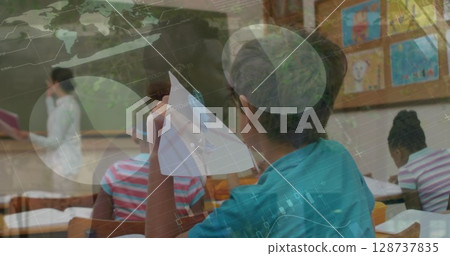 Image of connections and data processing over school children networks connections conne 128737835