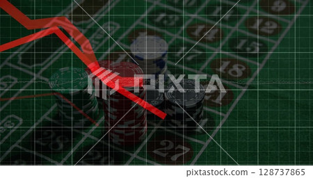 Image of financial data processing over roulette 128737865