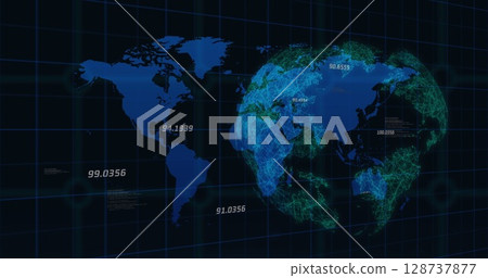 Image of globe over data processing and grid 128737877
