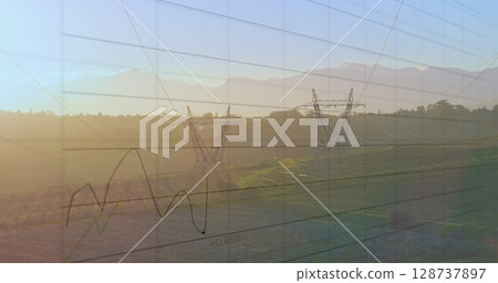 Image of financial data processing over high voltage lines 128737897