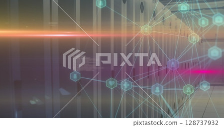 Image of data processing over network and glowing blue globe Image of data processing over network and glowing blue globe 128737932