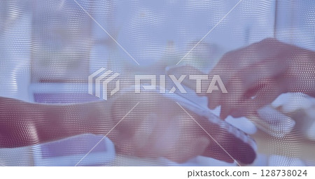 Animatio of financial data processing over people using payment terminal Animatio of financial data processing over people using payment terminal 128738024