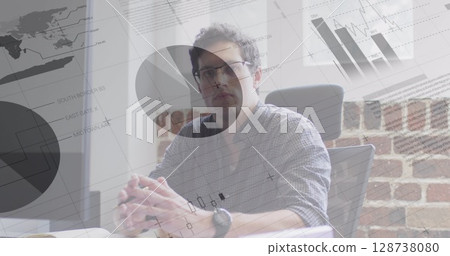 Image of data processing over caucasian businessman writing 128738080