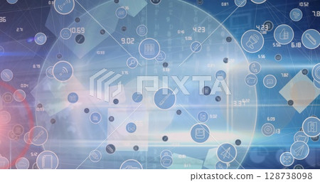 Image of data processing and icons over blue background 128738098