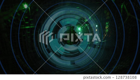 Image of scope scanning and data processing over server room Image of scope scanning and data processing over server room 128738108