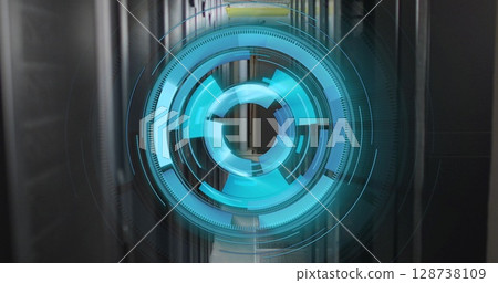 Image of scope scanning and data processing over server room Image of scope scanning and data processing over server room 128738109