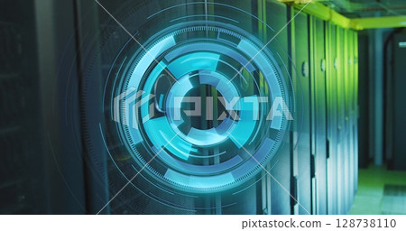 Image of scope scanning and data processing over server room 128738110