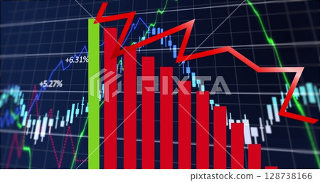 Image of financial data processing over dark background Image of financial data processing over dark background 128738166