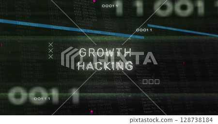 Growth hacking text and microprocessor connections against digital interface with data processing 128738184