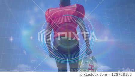 Image of scope scanning over data processing on green background 128738193