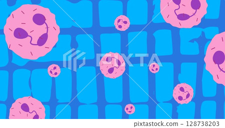 Image of pink cells on blue background with changing shapes Image of pink cells on blue background with changing shapes 128738203