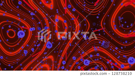 Image of violet cells over red background with waves 128738210