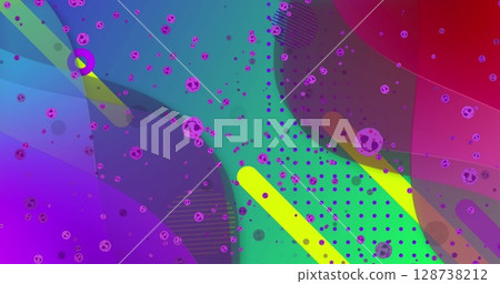 Image of pink cells over colorful background with geometrical shapes 128738212