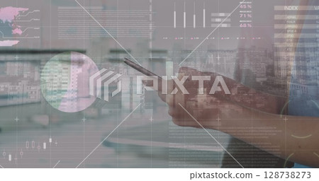 Image of data processing over caucasian businesswoman using smartphone Image of data processing over caucasian businesswoman using smartphone 128738273