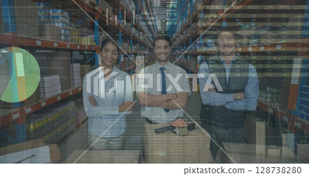 Image of data processing over diverse workers in warehouse 128738280