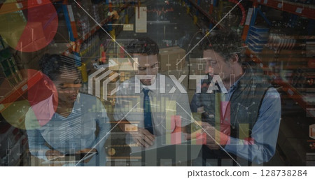 Image of data processing over diverse workers in warehouse Image of data processing over diverse workers in warehouse 128738284