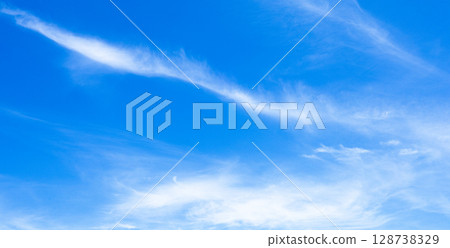 A simple landscape of a refreshing blue sky and white clouds 128738329