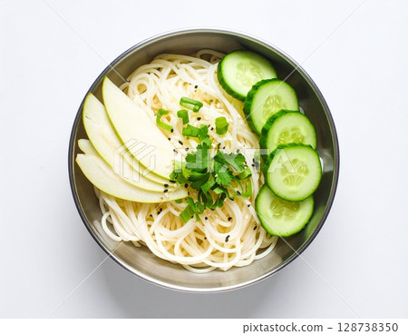 noodles with meat in soup 128738350