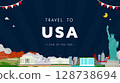 United States of America advertising background template (night) decorated with American tourist attractions 128738694