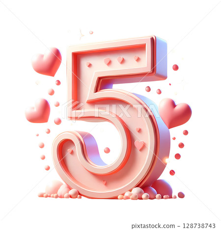 3D pink number five with hearts 128738743