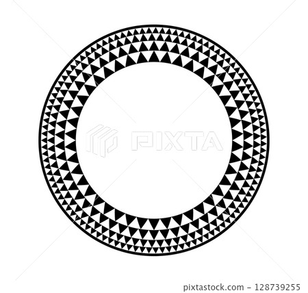 African pattern circle frame. Mexican ethnic motif border. Triangular ornament round frame. Sun stamp. African ethnic culture ornament Vector illustration isolated on white background African pattern circle frame. Mexican ethnic motif border. Triangular ornament round frame. Sun stamp. African ethnic culture ornament Vector illustration isolated on white background 128739255