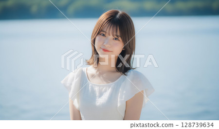 Refreshing outdoor shot of blue sky and waterside 128739634
