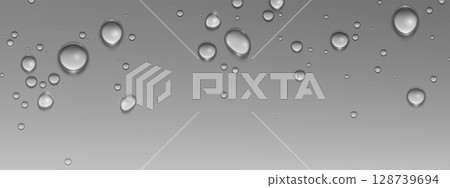 Waterdrop beads on gray surface Waterdrop beads on gray surface 128739694