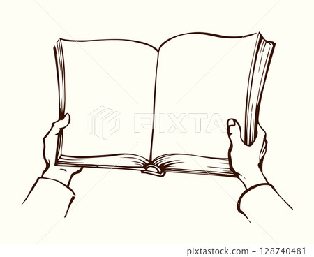 Hands are holding a book. Vector drawing Hands are holding a book. Vector drawing 128740481