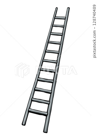 Vector drawing of high ladder Vector drawing of high ladder 128740489
