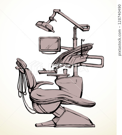 Stogmatology chair and accessories. Vector drawing 128740490
