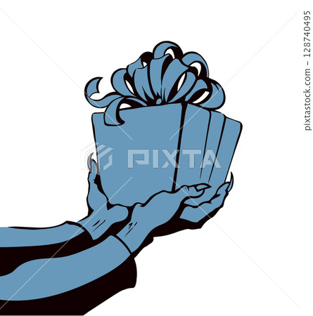 The hand gives a gift. Vector drawing The hand gives a gift. Vector drawing 128740495