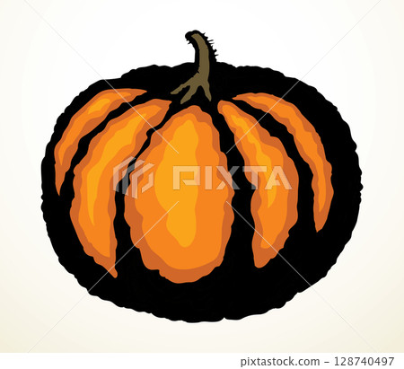 Big yellow pumpkin. Vector drawing 128740497