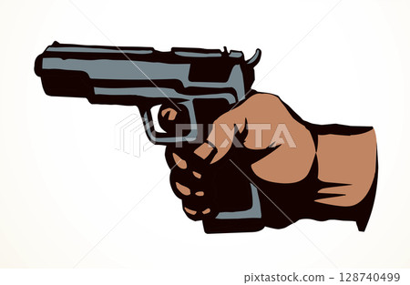 Hand with a gun. Vector drawing Hand with a gun. Vector drawing 128740499