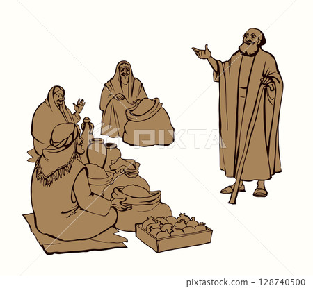 Ancient Jewish market. Vector drawing Ancient Jewish market. Vector drawing 128740500