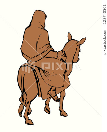 Jesus' Entry into Jerusalem. Vector drawing 128740501