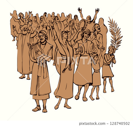 The ancient Jewish people are having fun. Vector drawing The ancient Jewish people are having fun. Vector drawing 128740502