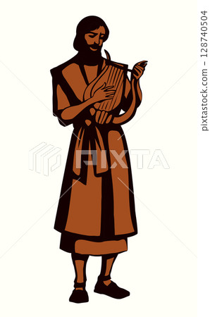 The man plays the harp. Vector drawing The man plays the harp. Vector drawing 128740504
