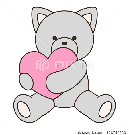 Vector illustration of a cute stuffed cat. Cat, icon, heart, animal 128740530