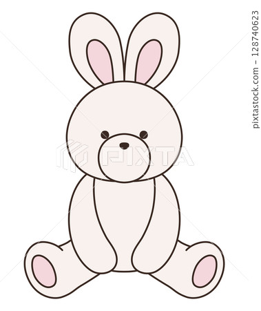 一隻可愛的毛絨兔子的向量插圖。兔子,圖標,坐著 一隻可愛的毛絨兔子的向量插圖。兔子,圖標,坐著 128740623