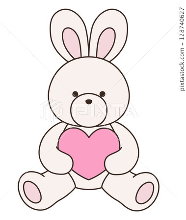 Vector illustration of a cute stuffed rabbit. Rabbit, icon, heart, animal Vector illustration of a cute stuffed rabbit. Rabbit, icon, heart, animal 128740627
