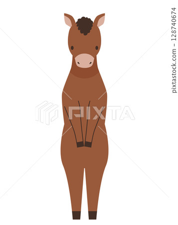 A brown horse facing forward and greeting A brown horse facing forward and greeting 128740674