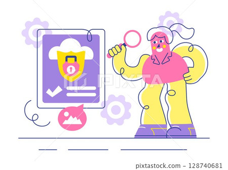 Digital Cloud Security Vector Illustration Featuring Safety and Data Protection for Networks, Internet, Hosting, and Backup Servers in a Technological Digital Cloud Security Vector Illustration Featuring Safety and Data Protection for Networks, Internet, Hosting, and Backup Servers in a Technological 128740681