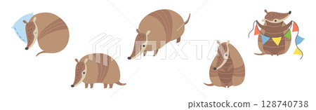 Adorable Armadillos Pleistocene Animal Character in Various Poses Vector Set 128740738