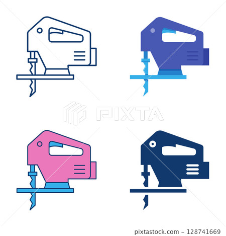Jigsaw tool flat and line icon set 128741669