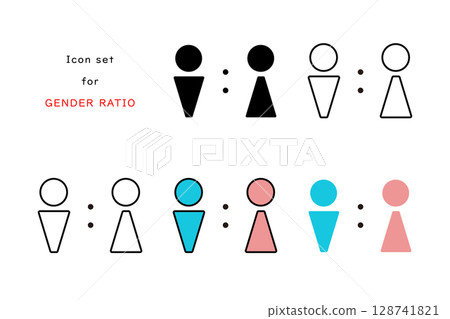Illustration material with various color schemes that can be used to represent the gender ratio 128741821