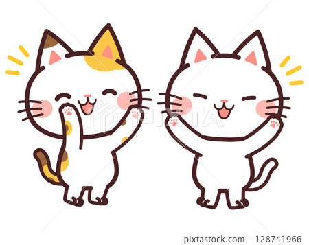 Two cute cat characters flying happily illustration material Two cute cat characters flying happily illustration material 128741966