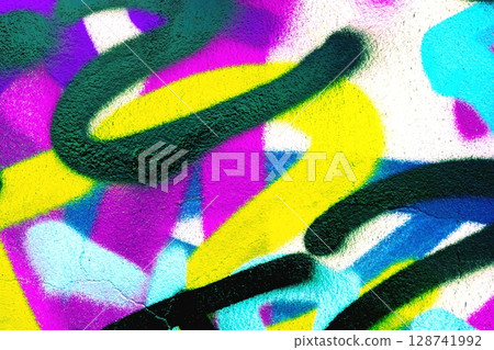 Vibrant Graffiti Street Art in Neon Yellow, Green, Purple, Modern Y2K Aesthetic 128741992